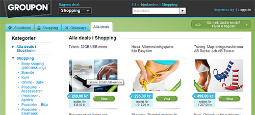 Groupons hemsida